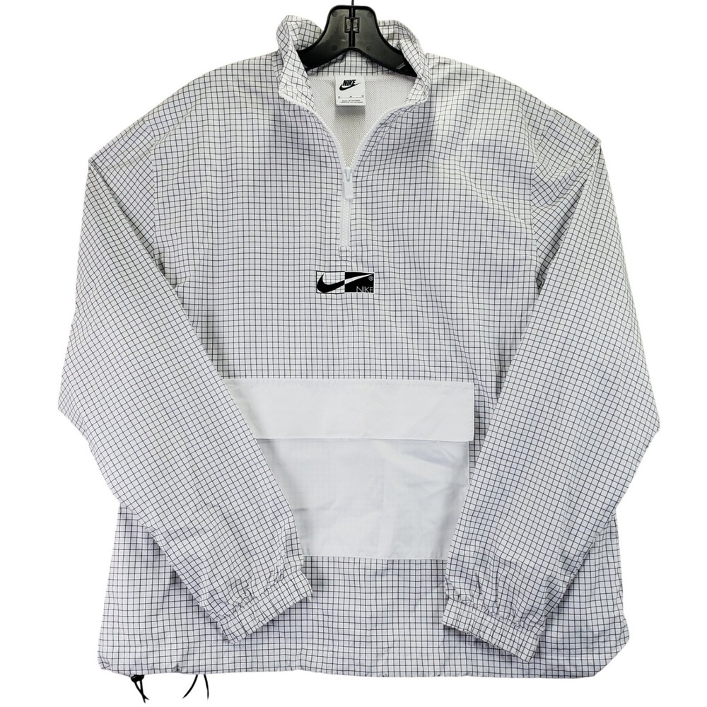 Nike Grid Print Anorak Jacket Mens M White Black Half Zip Windbreaker Logo